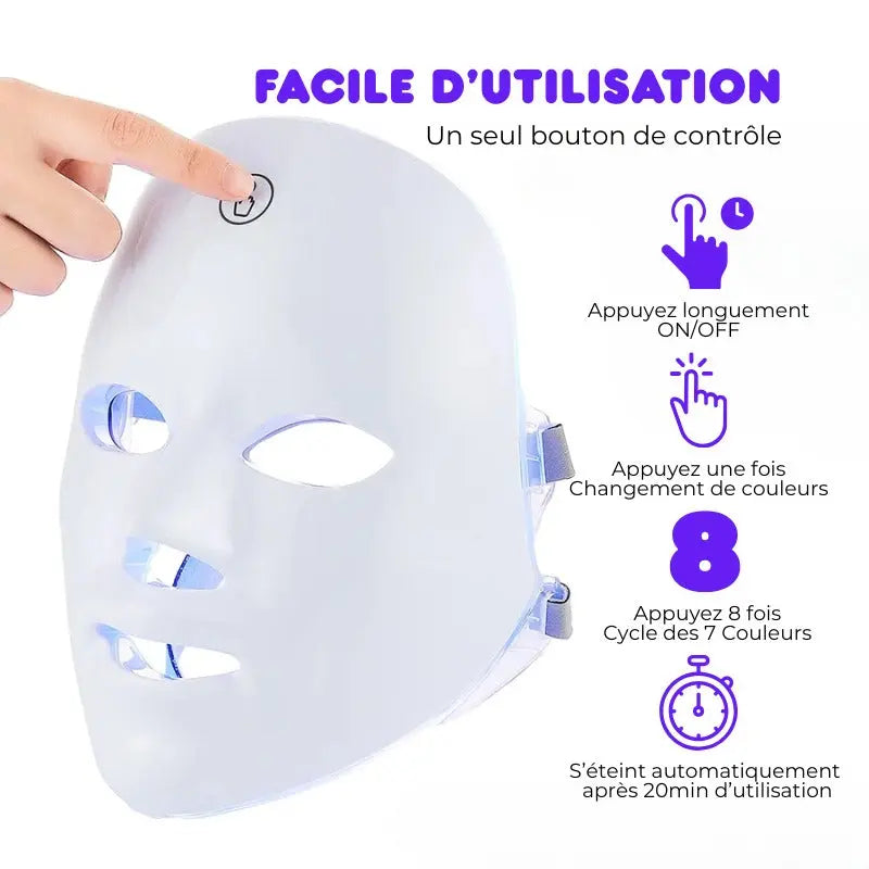 Masque LED Visage et Cou Thérapie Professionnelle Anti-âge Bounéo