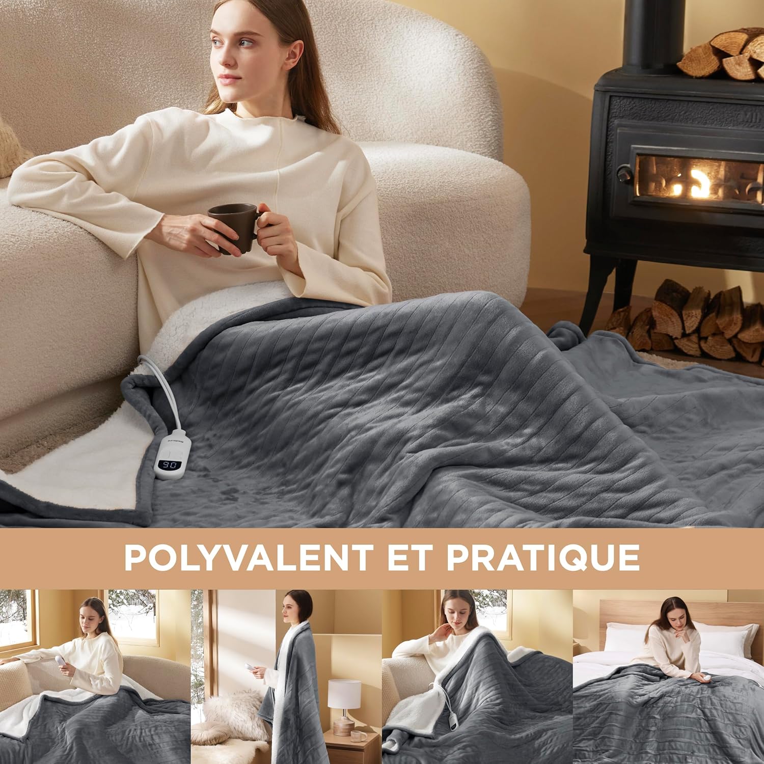 Couverture chauffante électrique soirée cocooning relaxante Bounéo