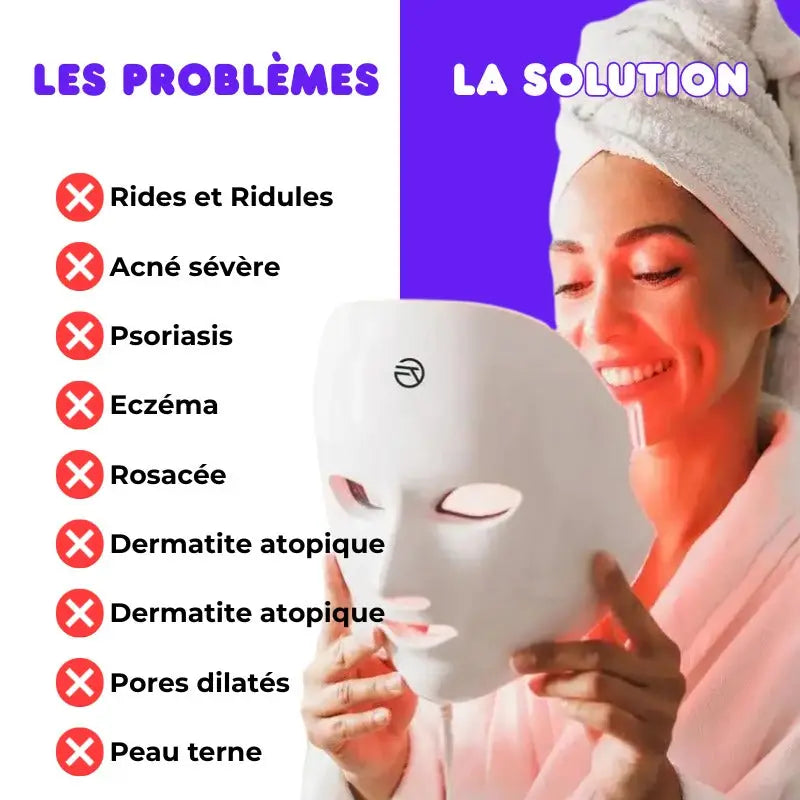 Masque LED Visage et Cou Thérapie Professionnelle Anti-âge Bounéo