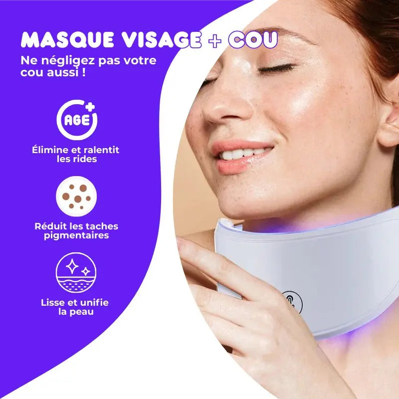 Masque LED Visage et Cou Thérapie Professionnelle Anti-âge Bounéo