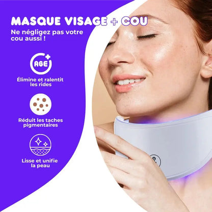 Masque LED Visage et Cou Thérapie Professionnelle Anti-âge Bounéo