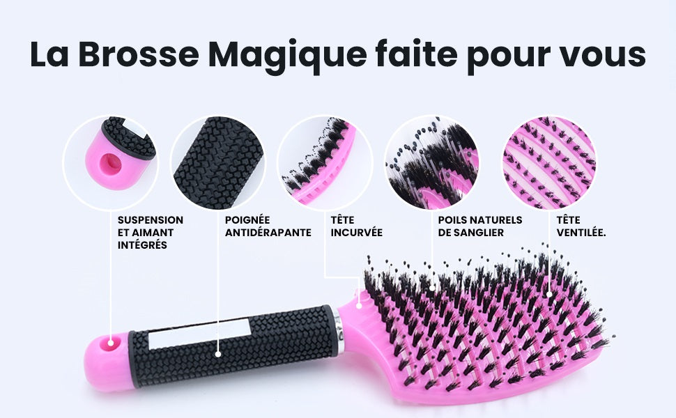 Brosse à cheveux démêlante magique brushing pour tous types de cheveux Bounéo
